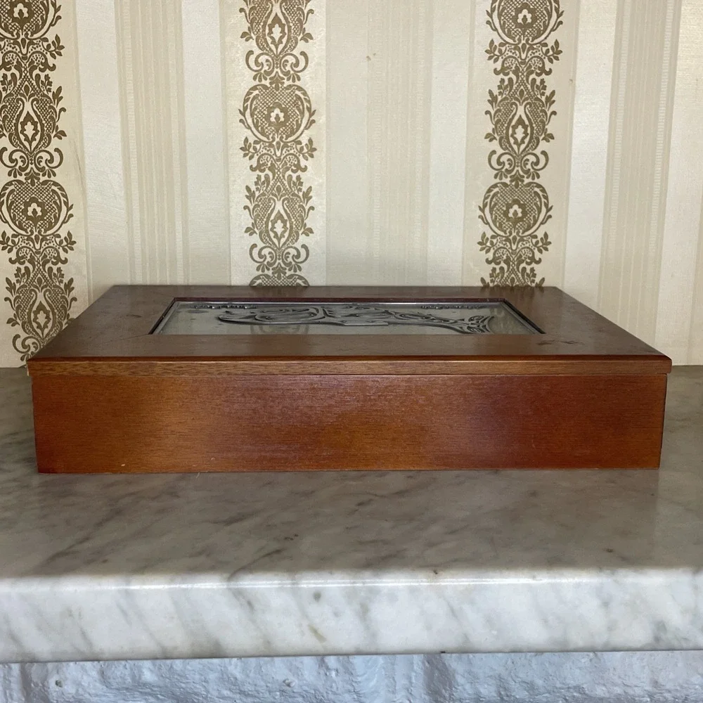 Wooden Keepsake Box Salmon Eagle‎ Pewter Art Artist Roxana Leask